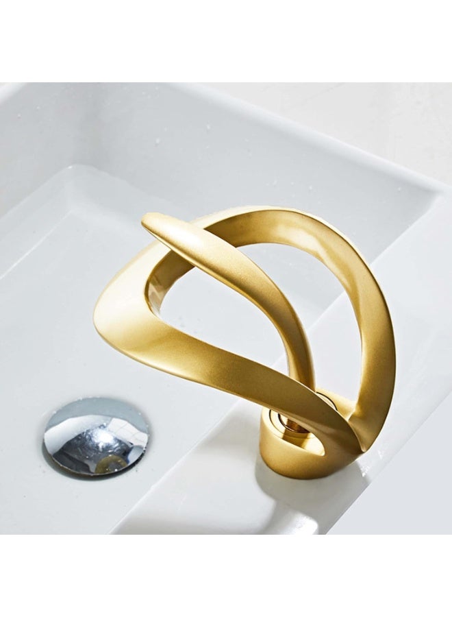 المفتاحة صنبور حوض فاخر بتصميم شلال - صنبور خلاط ذهبي بمقبض واحد وفتحة واحدة | صنبور حوض من النحاس الصلب لأحواض سطح الطاولة | تجهيزات حمام عصرية - Image 2